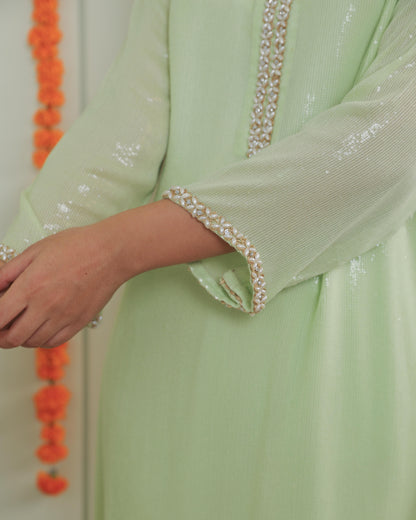Emma Pistache Green Georgette Tunic Set