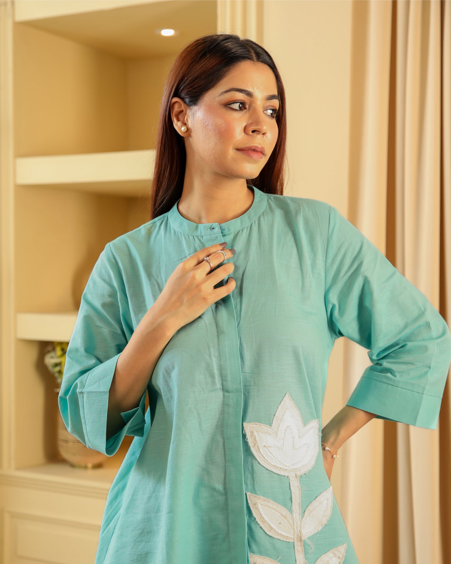Aqua Green Floral Applique Set