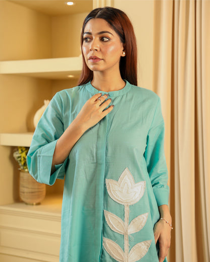 Aqua Green Floral Applique Set