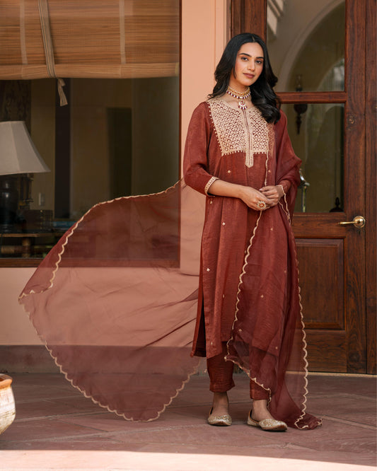 Sandwash Satin Rust Tunic Set