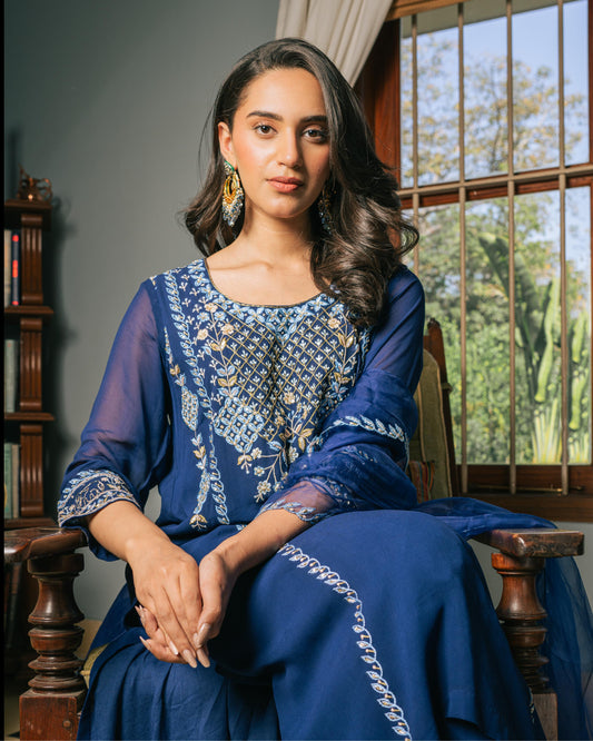 Blue Tunic Set with Embroidery