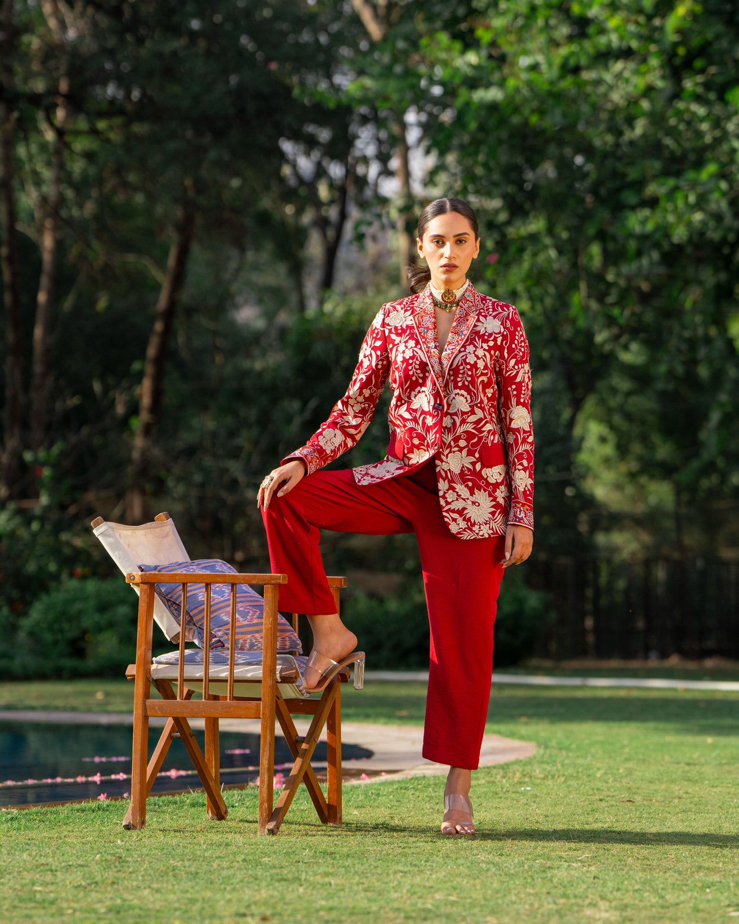 Maroon Jacket and Pant with Parsi Embroidered Blazer