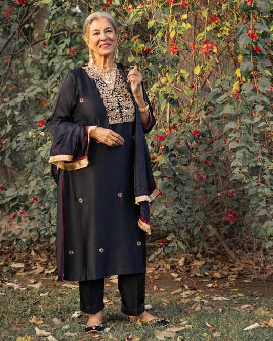 Black Double Satin Tunic Set