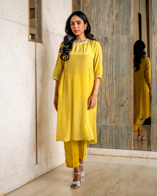 Printed Crepe Tunic Set - YELLOW