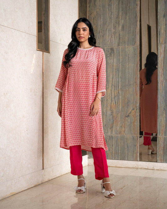 Printed Crepe Tunic Set - PINK