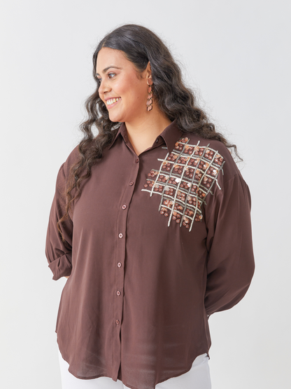 Fete Brown Shirt With Hand Embroidery