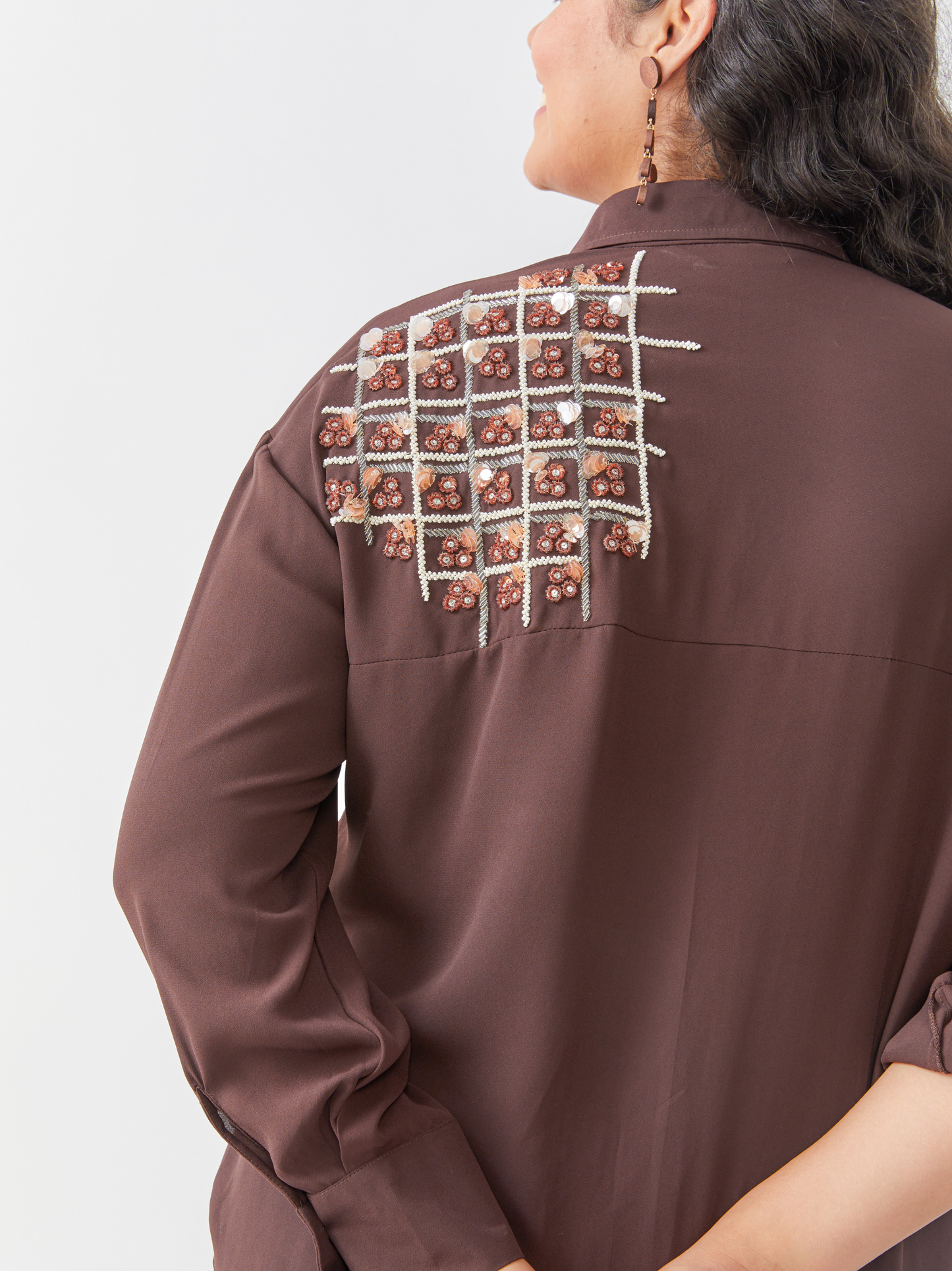 Fete Brown Shirt With Hand Embroidery