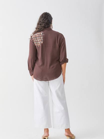 Fete Brown Shirt With Hand Embroidery