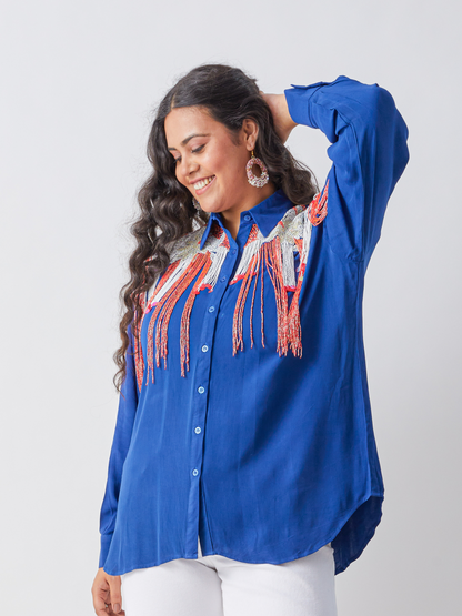 Koa Royal Blue Shirt With Contrast Embroidery Bold and Fearless