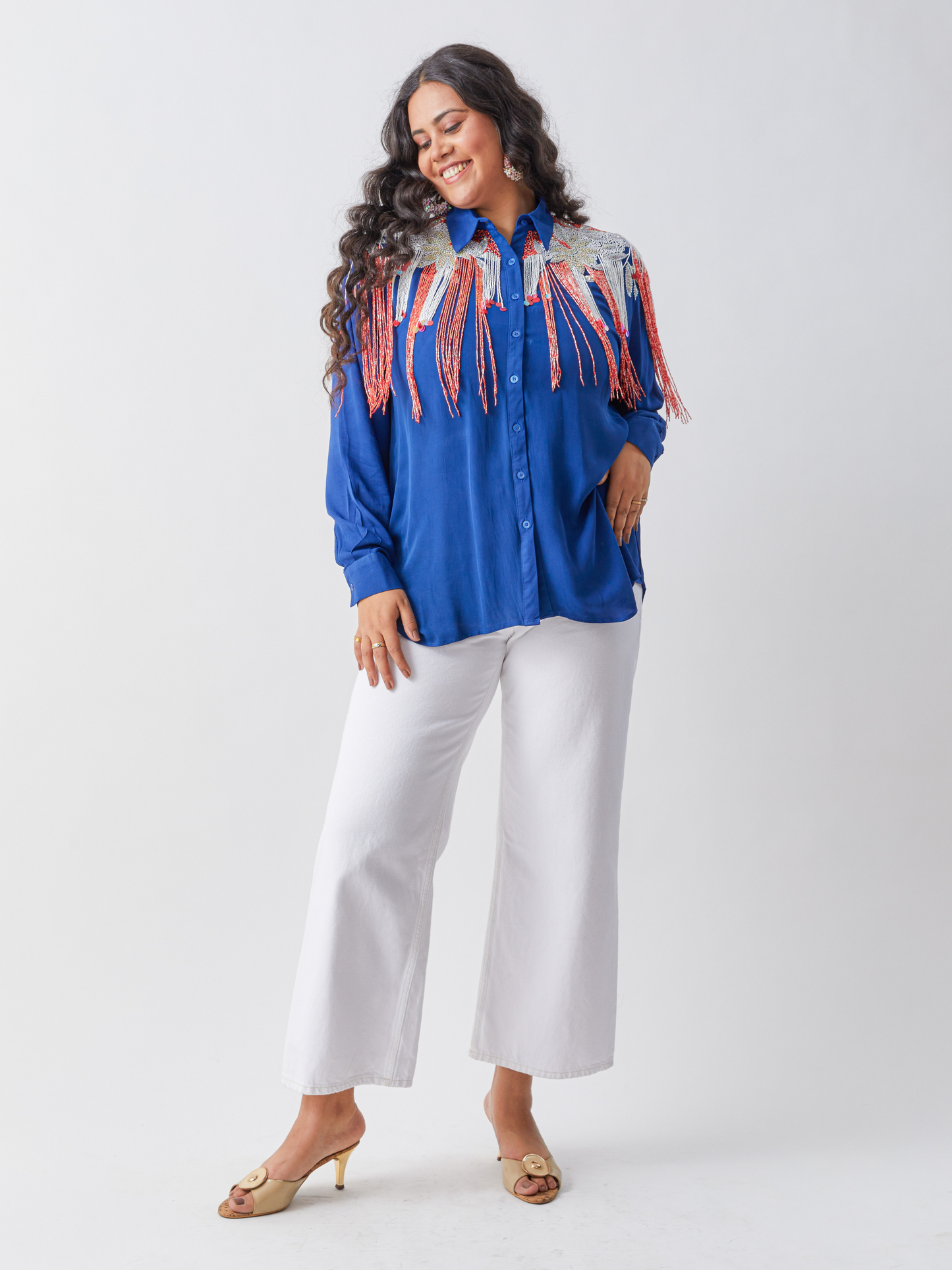 Koa Royal Blue Shirt With Contrast Embroidery Bold and Fearless