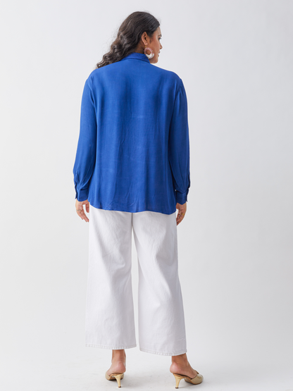 Koa Royal Blue Shirt With Contrast Embroidery Bold and Fearless