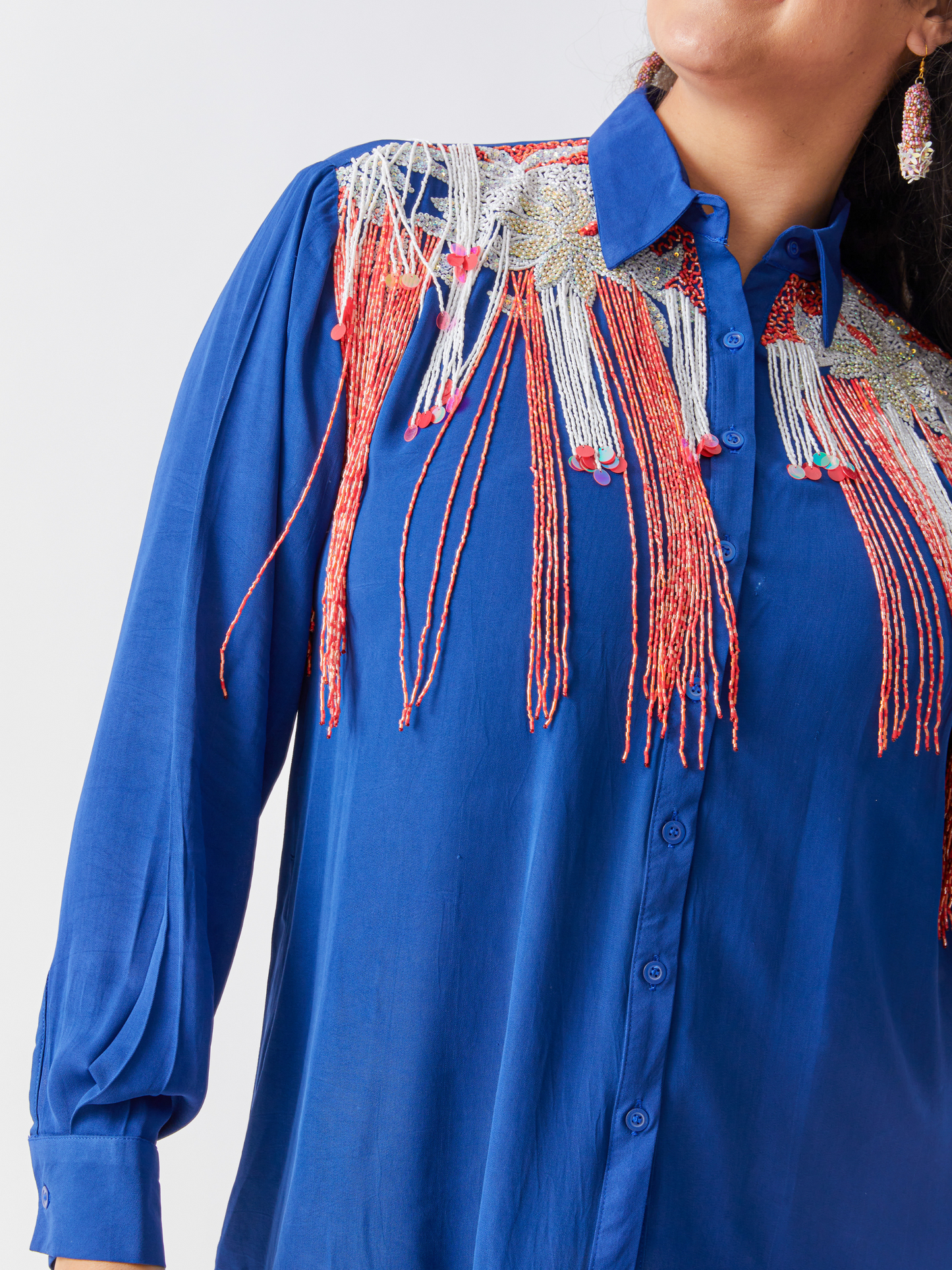 Koa Royal Blue Shirt With Contrast Embroidery Bold and Fearless