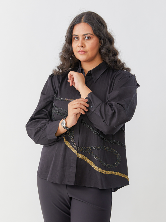 Emma  Black  Shirt With Antique Hand Embroidery