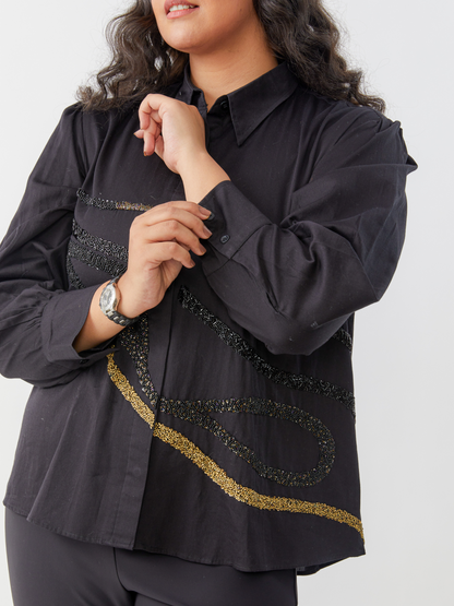 Emma  Black  Shirt With Antique Hand Embroidery