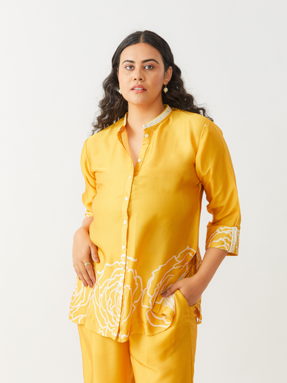 Fika Mango Yellow Co-ord Set With Beautiful Border Print