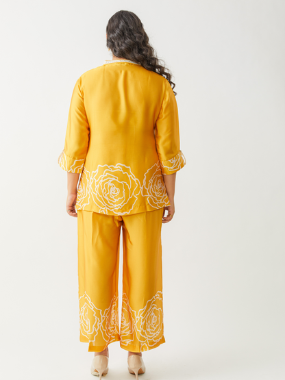 Fika Mango Yellow Co-ord Set With Beautiful Border Print