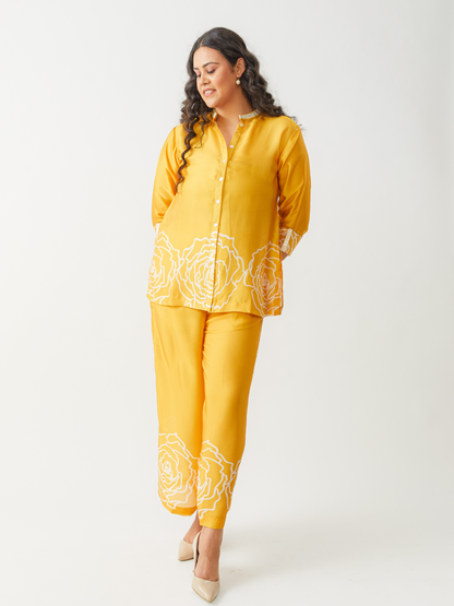 Fika Mango Yellow Co-ord Set With Beautiful Border Print