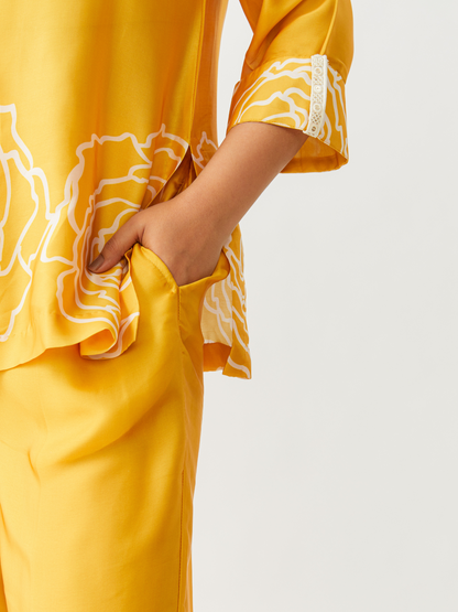 Fika Mango Yellow Co-ord Set With Beautiful Border Print