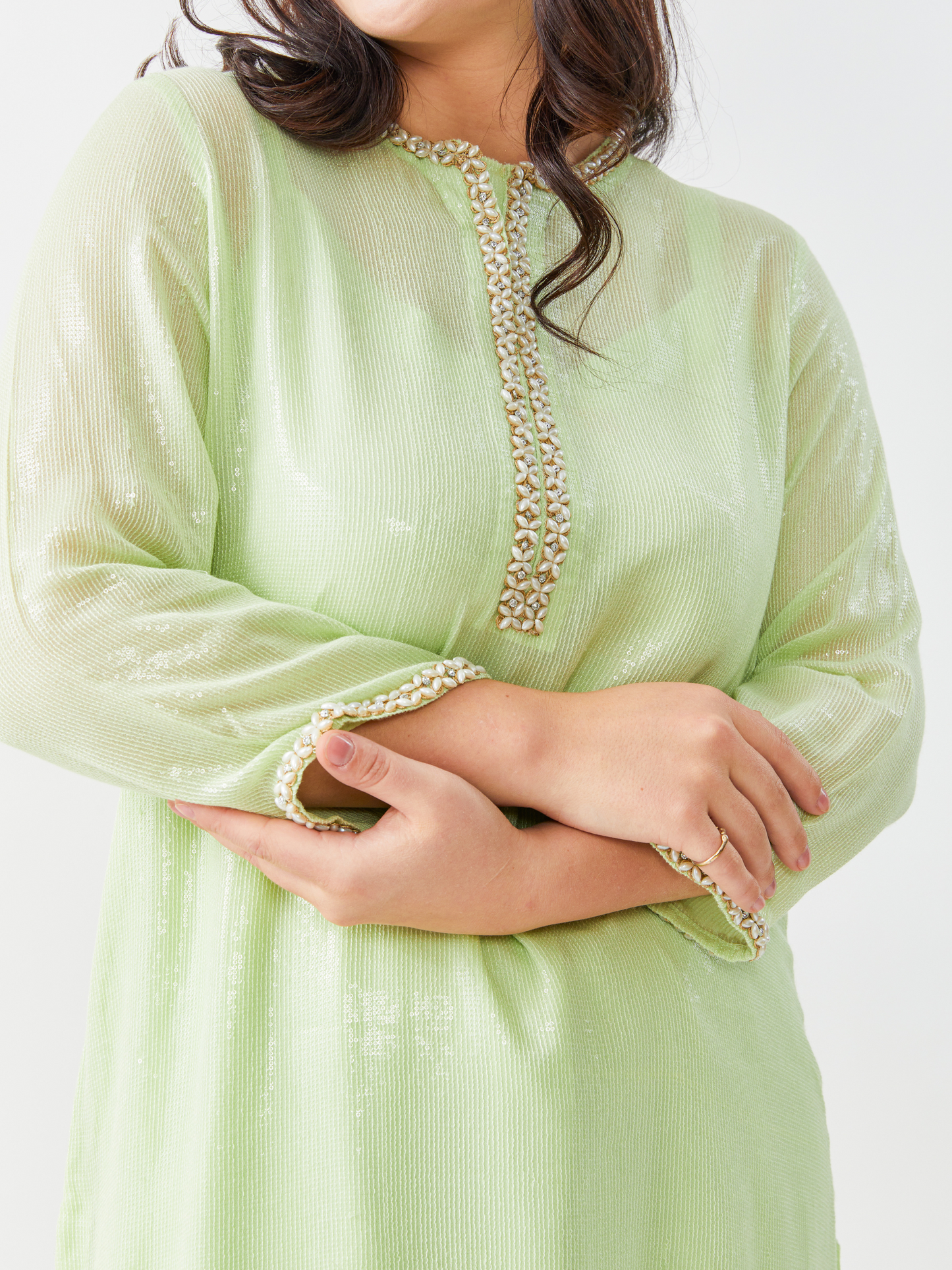 Emma Pistache Green Georgette Tunic Set