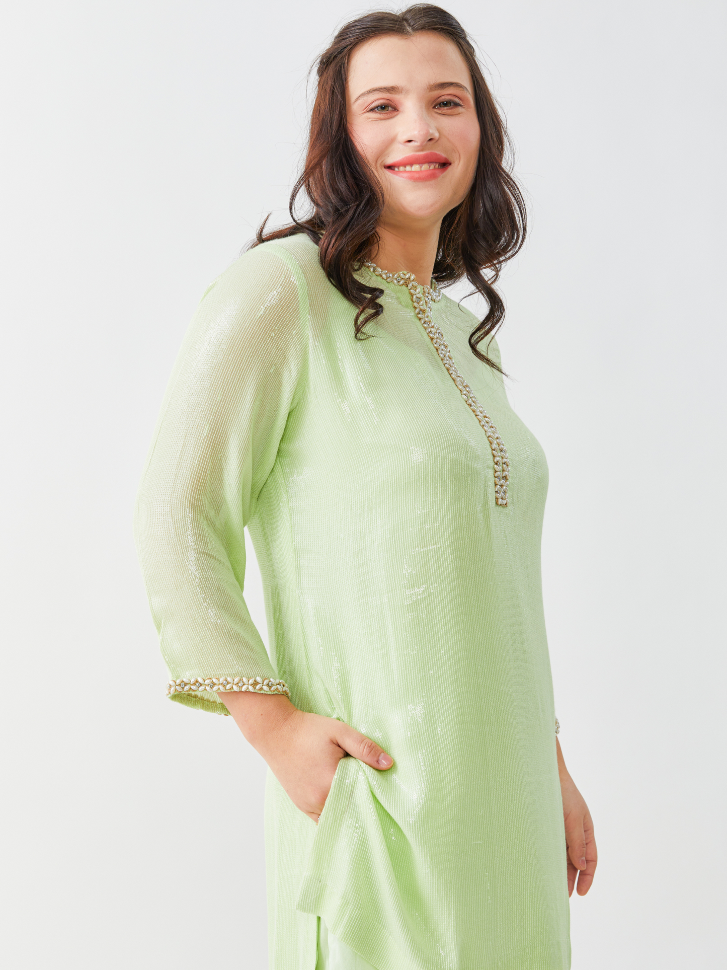 Emma Pistache Green Georgette Tunic Set