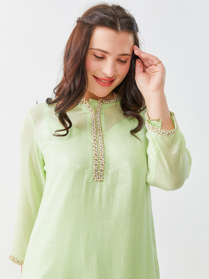 Emma Pistache Green Georgette Tunic Set