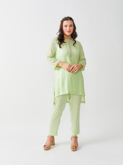 Emma Pistache Green Georgette Tunic Set