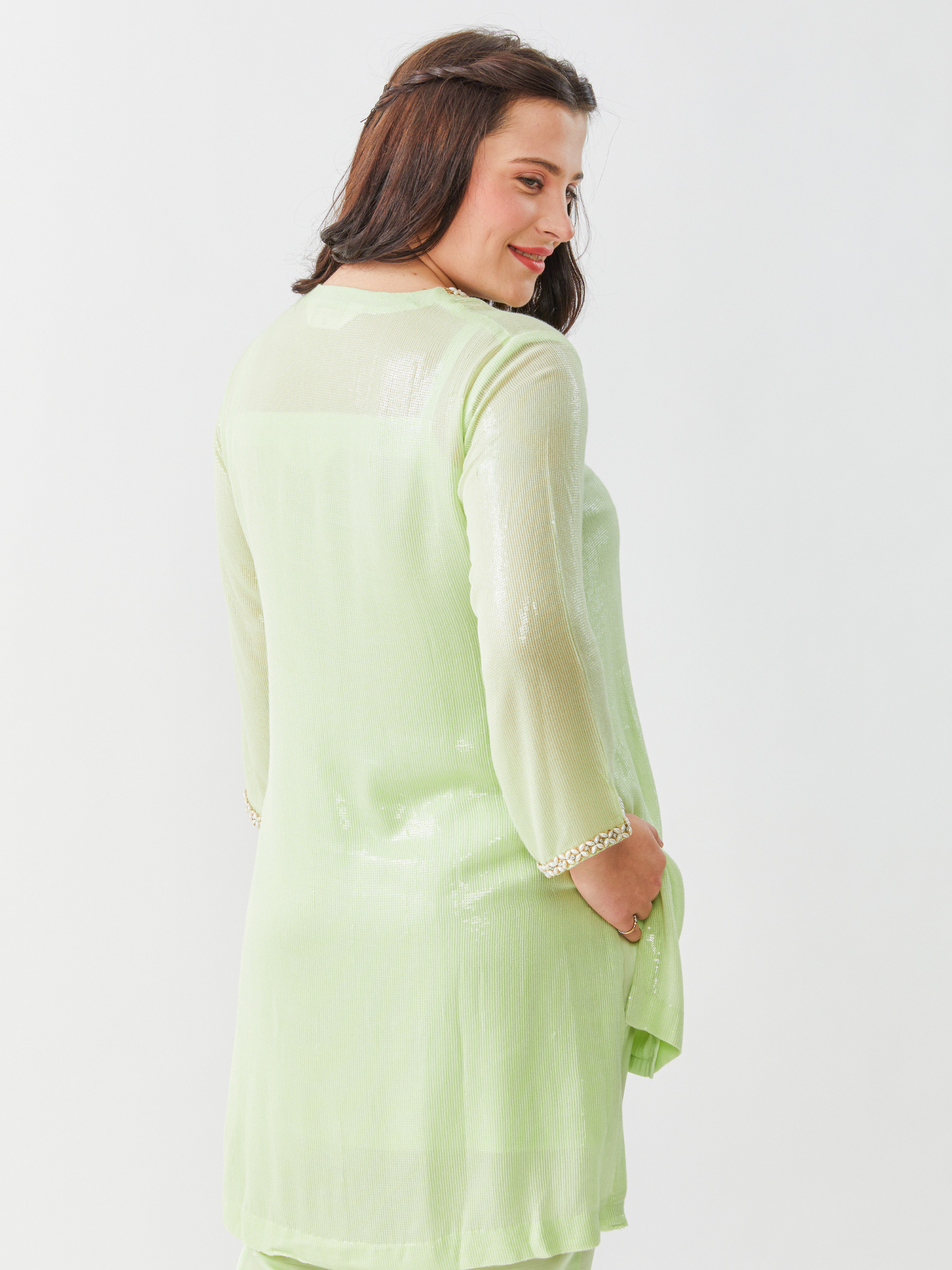 Emma Pistache Green Georgette Tunic Set