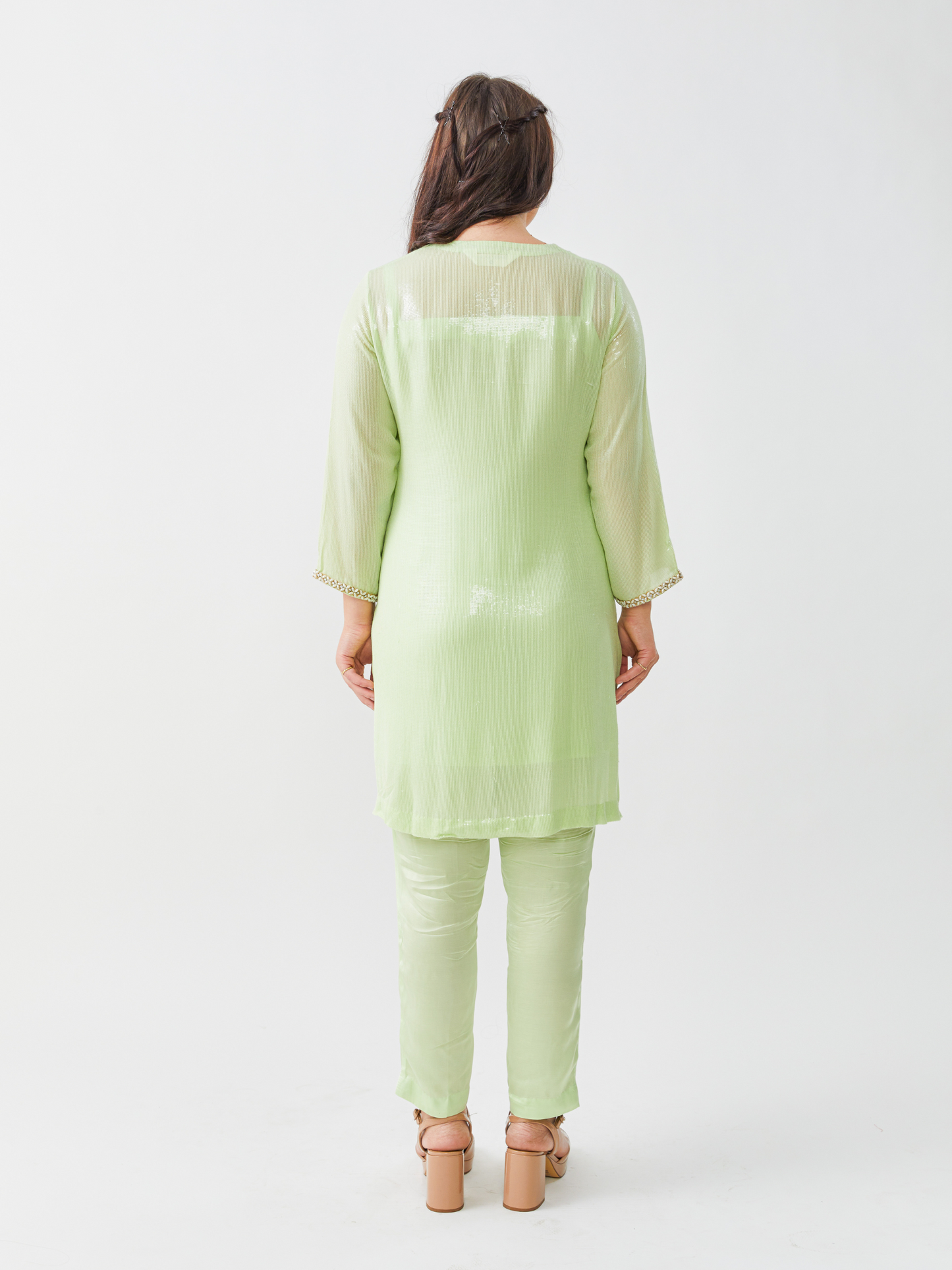 Emma Pistache Green Georgette Tunic Set