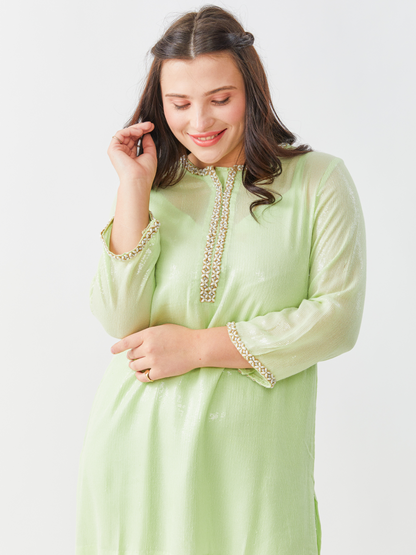 Emma Pistache Green Georgette Tunic Set