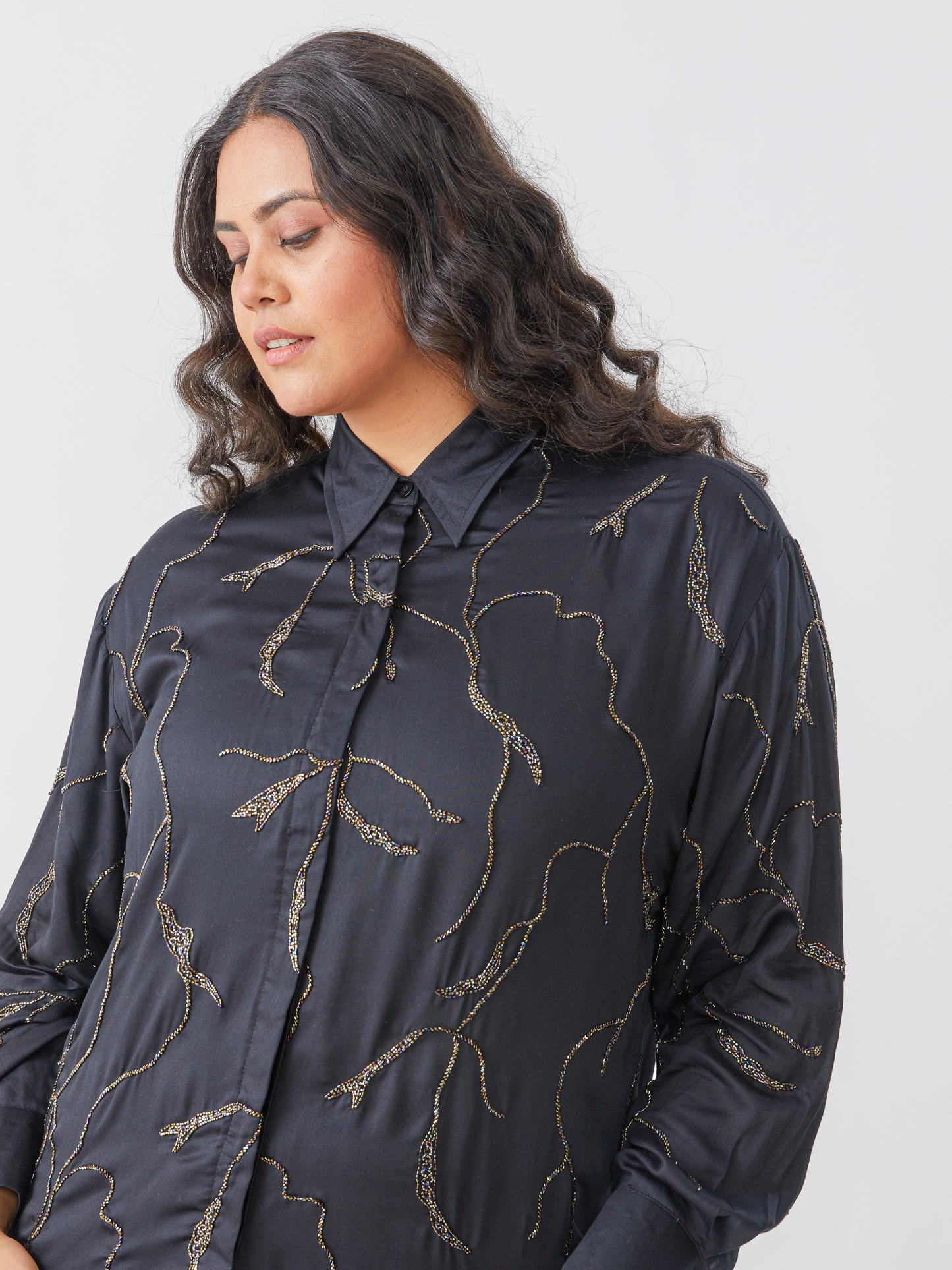 Emma Black Shirt With All Over Hand Embroidery