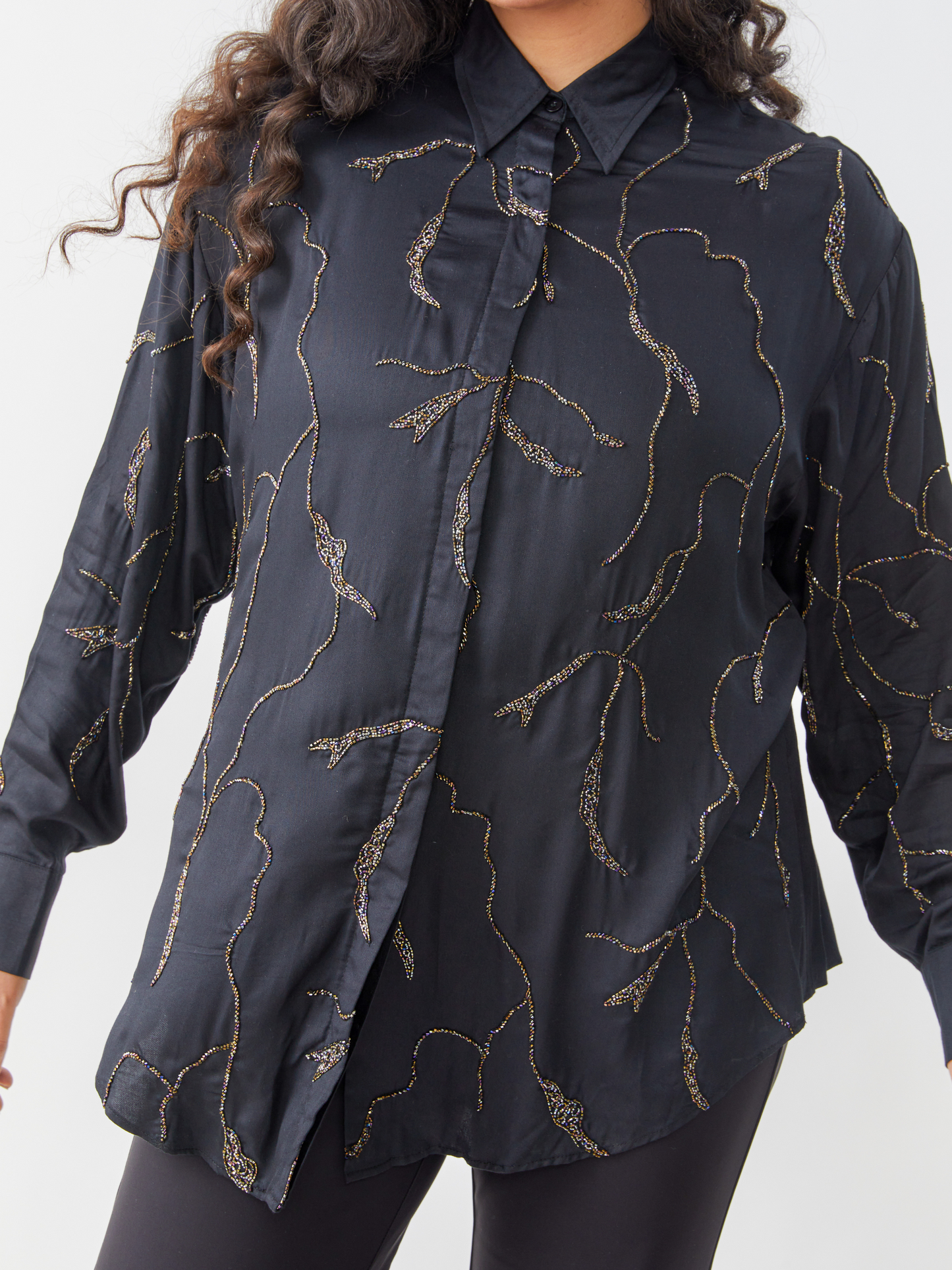 Emma Black Shirt With All Over Hand Embroidery