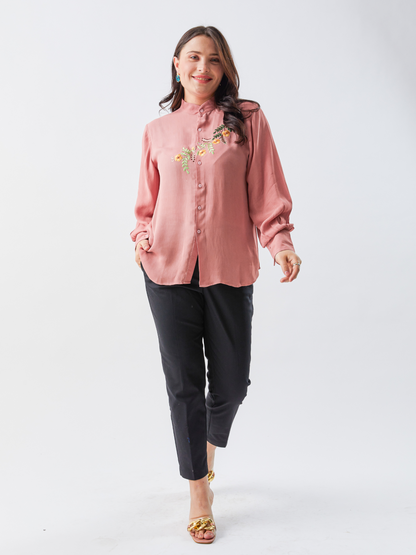 Lagom Turkish Pink Shirt With Hand Embroidery