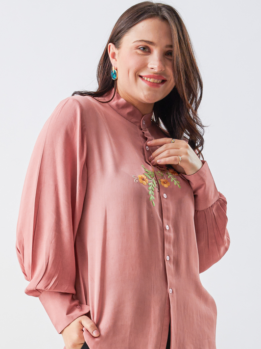 Lagom Turkish Pink Shirt With Hand Embroidery