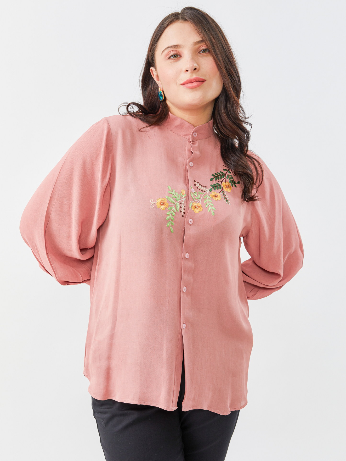 Lagom Turkish Pink Shirt With Hand Embroidery