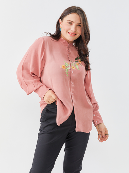 Lagom Turkish Pink Shirt With Hand Embroidery