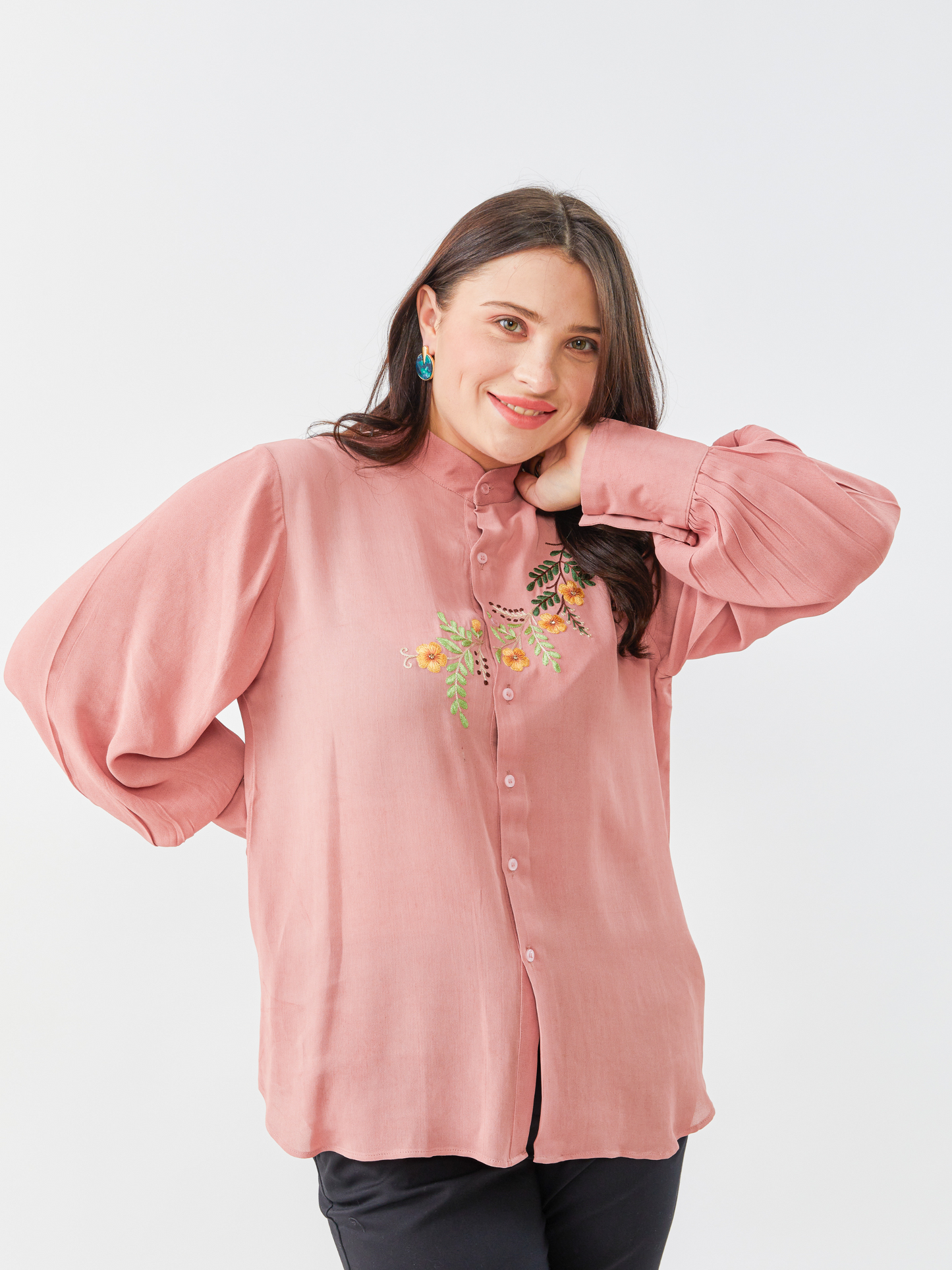 Lagom Turkish Pink Shirt With Hand Embroidery