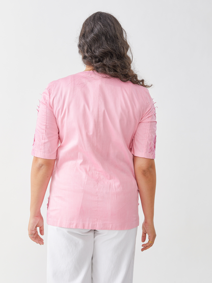 Flamigo Pink Summer Jacket With Tonal 3D Embroidery