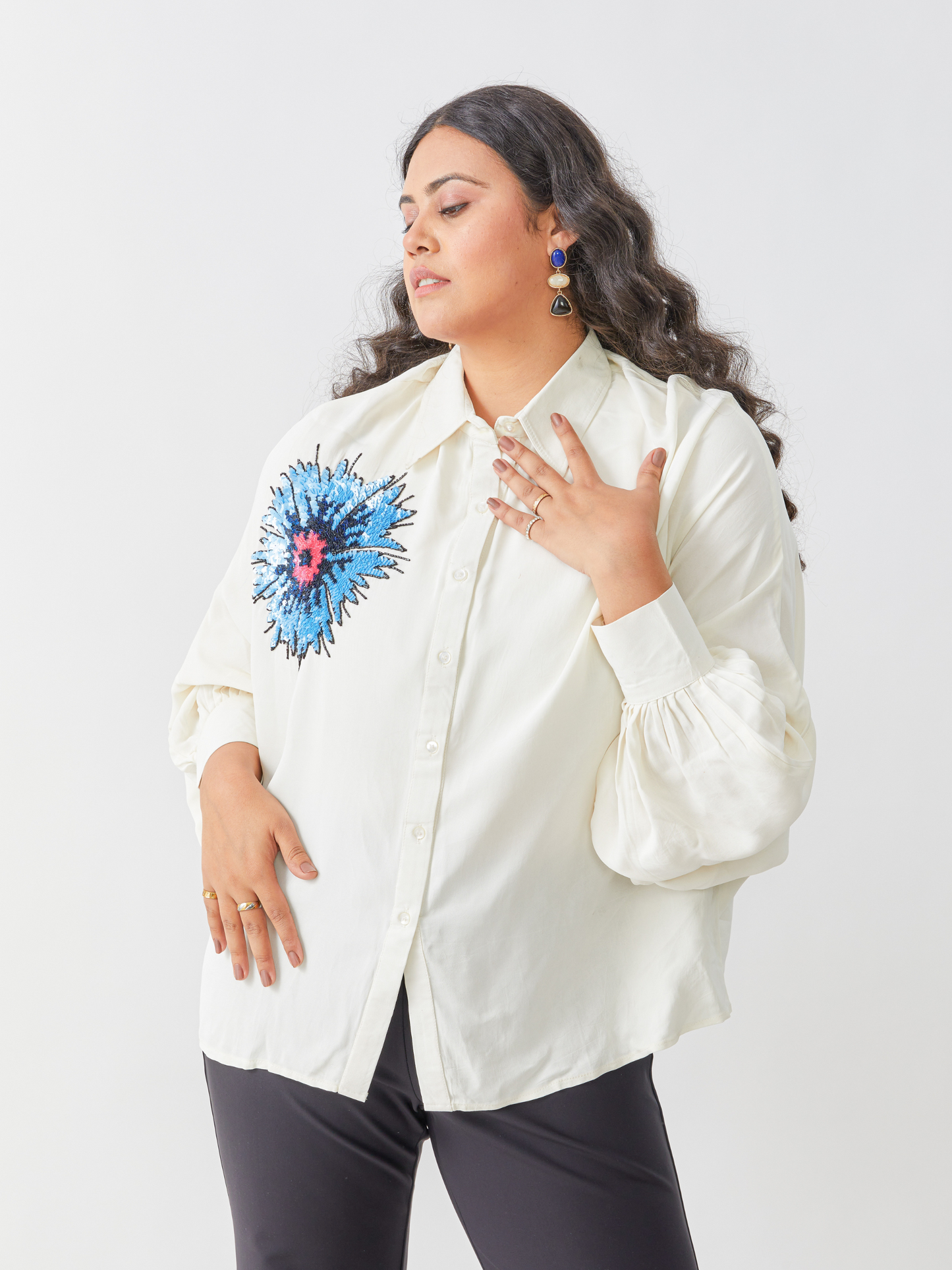 Koa White Butterfly Sleeve Shirt With Hand Embroidery