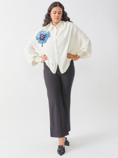 Koa White Butterfly Sleeve Shirt With Hand Embroidery