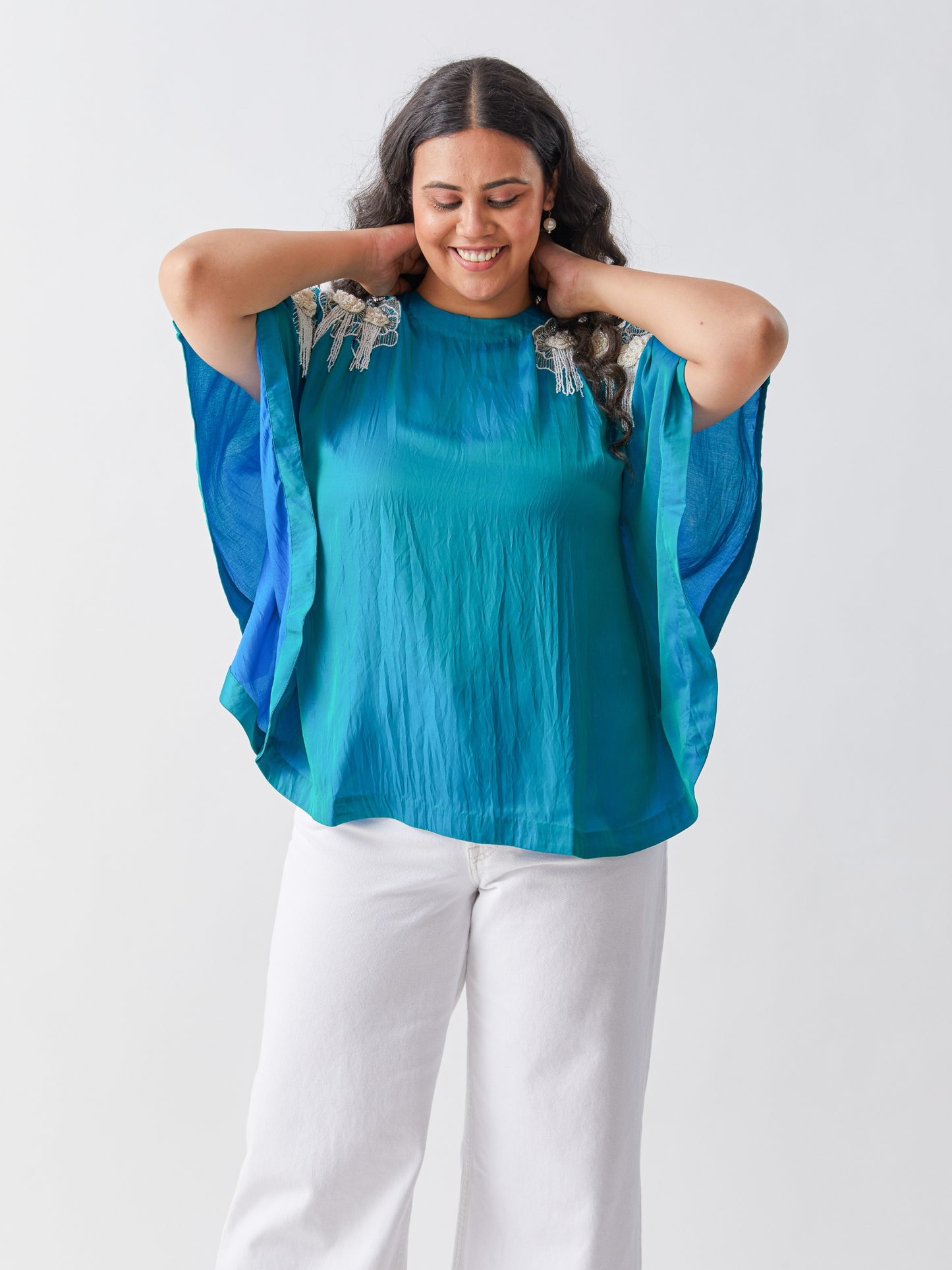 Fete Kaftan Top With Pearl Embroidery