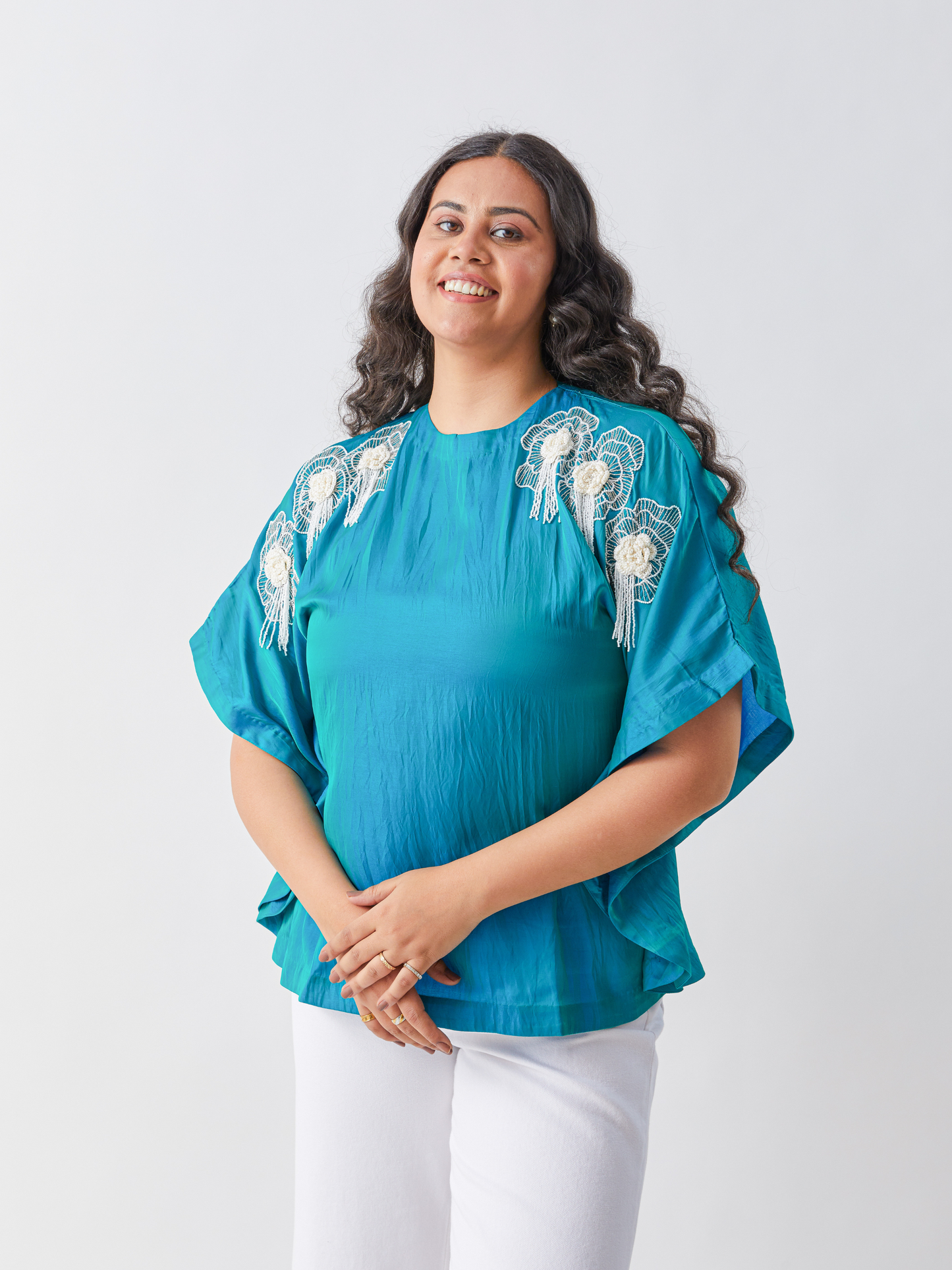 Fete Kaftan Top With Pearl Embroidery