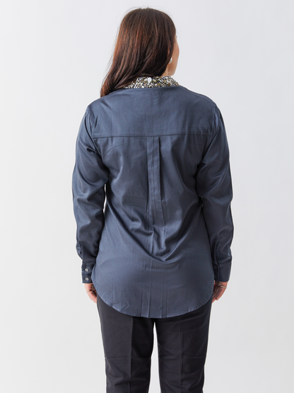 Lagom Steel Grey Shirt With Heavy Stone Embroidery