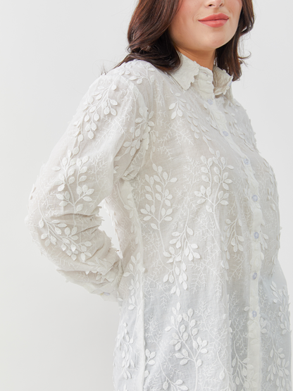 Fika White Shirt With 3d Embroidery