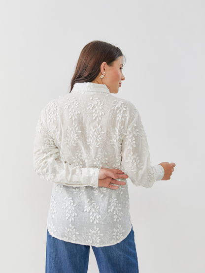 Fika White Shirt With 3d Embroidery