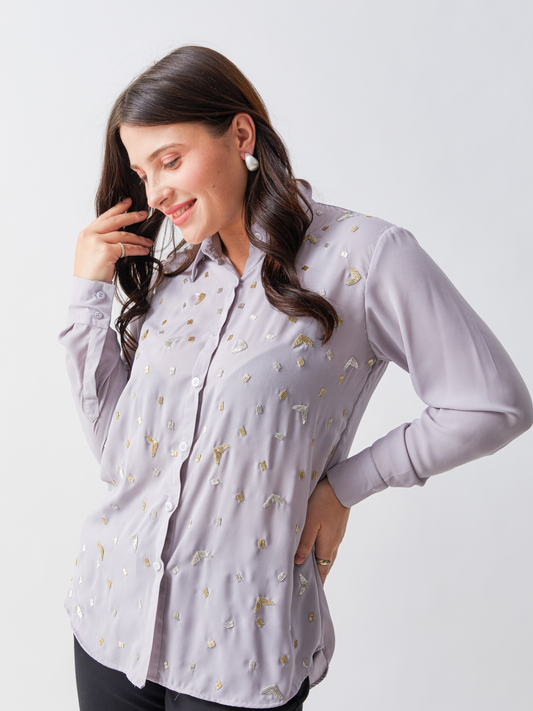 Emma Light Grey Shirt With Hand Embroidery