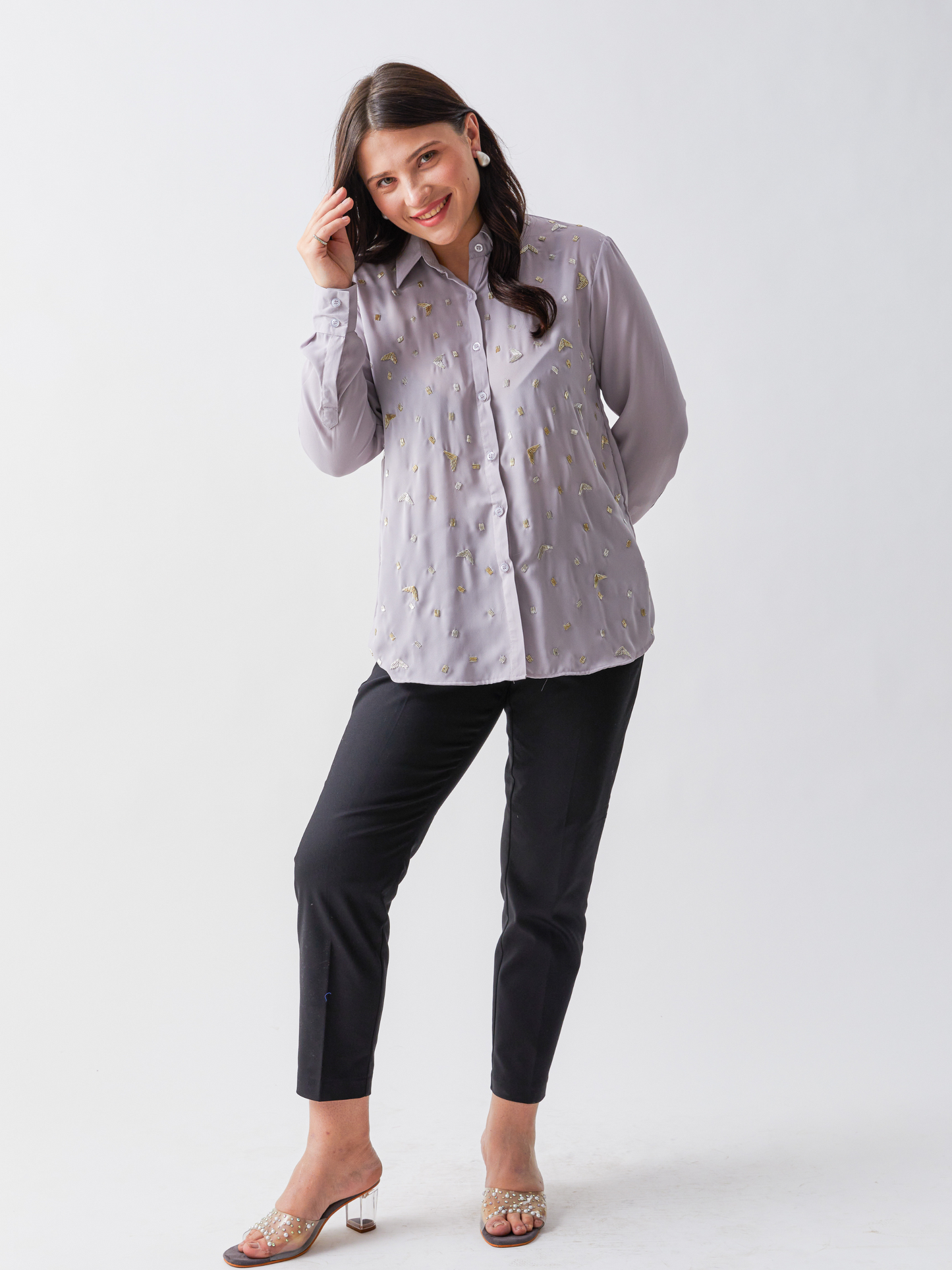 Emma Light Grey Shirt With Hand Embroidery