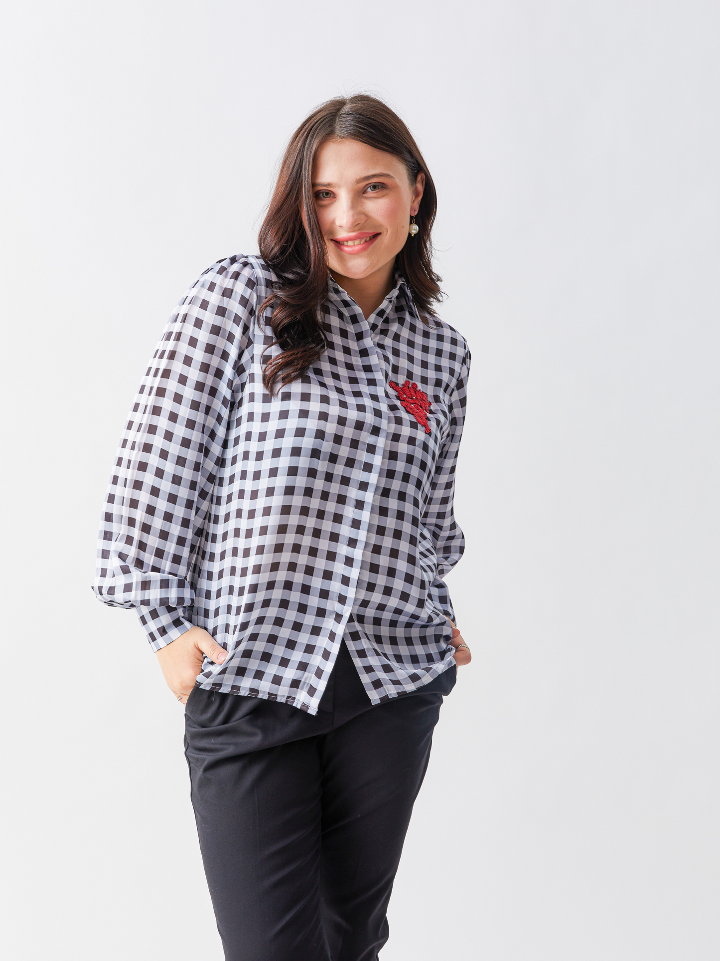 Lagom Black And White Light Weight Soft Satin Georgette Shirt