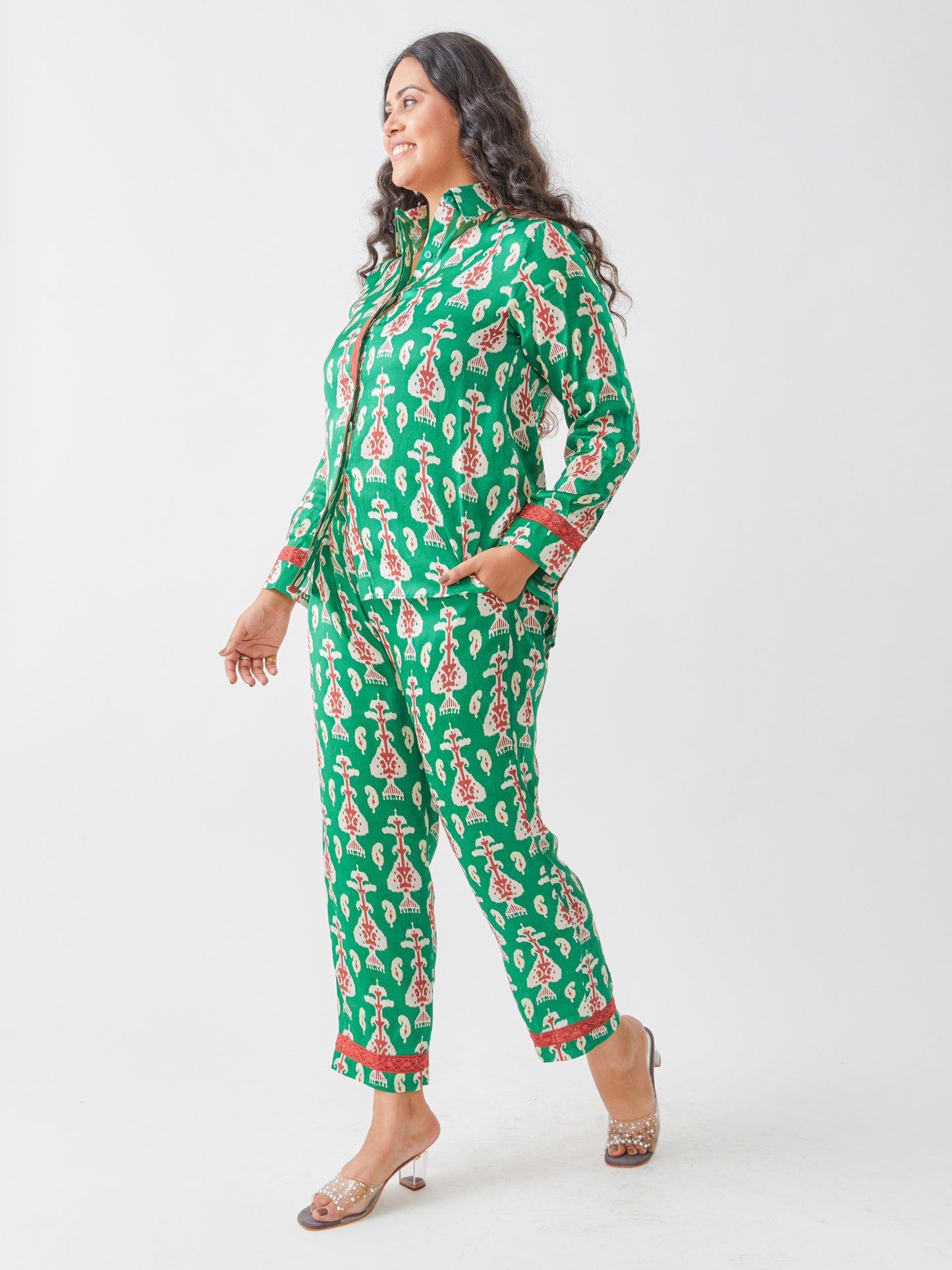 Fika Leaf Green Co-Ord Set With Crochet Lace Detailings