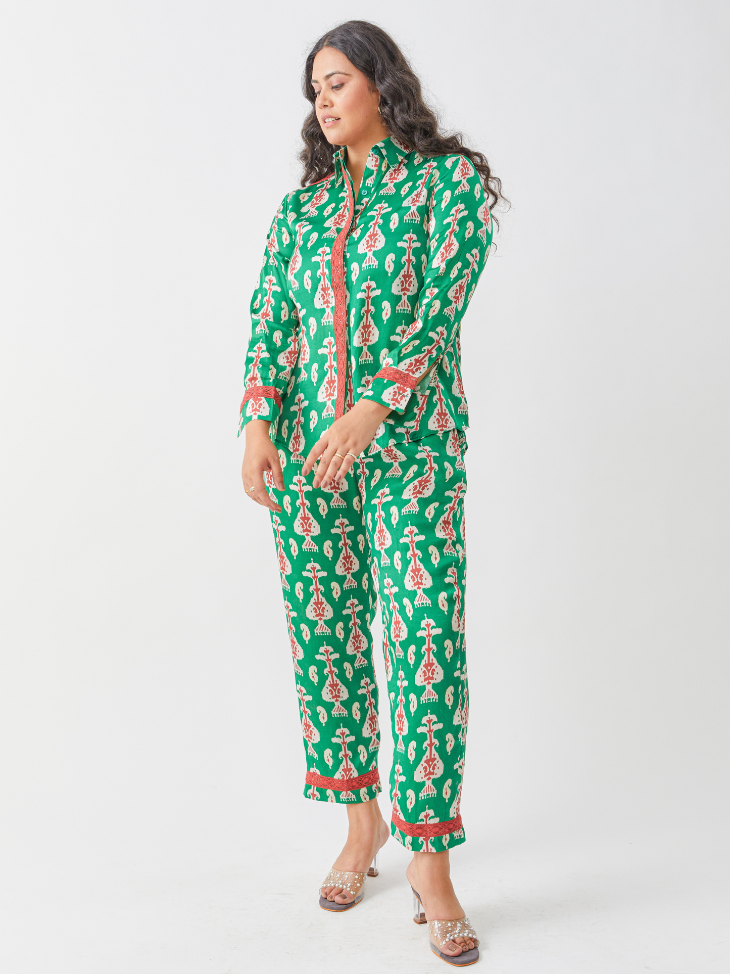 Fika Leaf Green Co-Ord Set With Crochet Lace Detailings