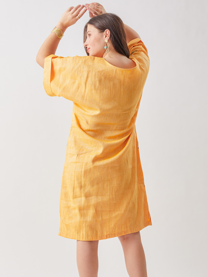 Haru Oversized Dress With Single Tanka Bird Embroidery